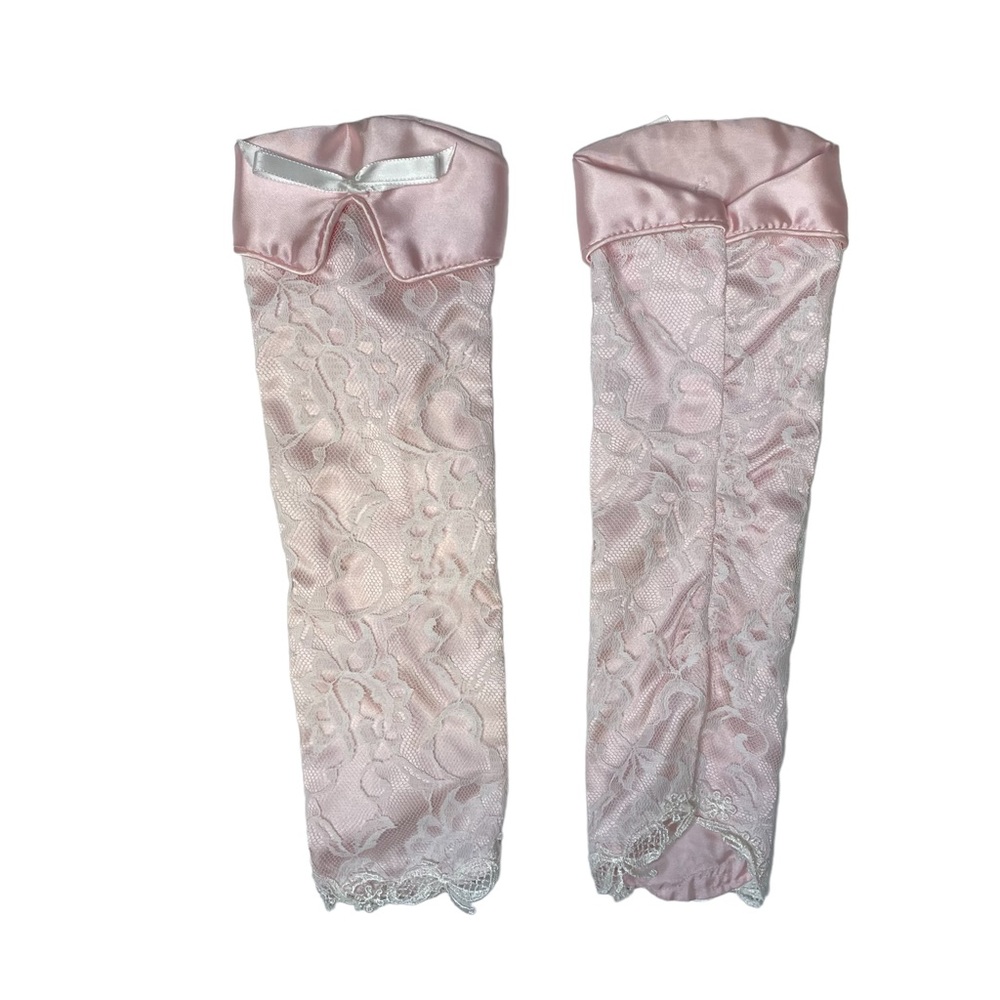 Vintage Flirtations Alfred Angelo Pink Cream Lace Strapless Dress Gloves - Picture 8 of 10